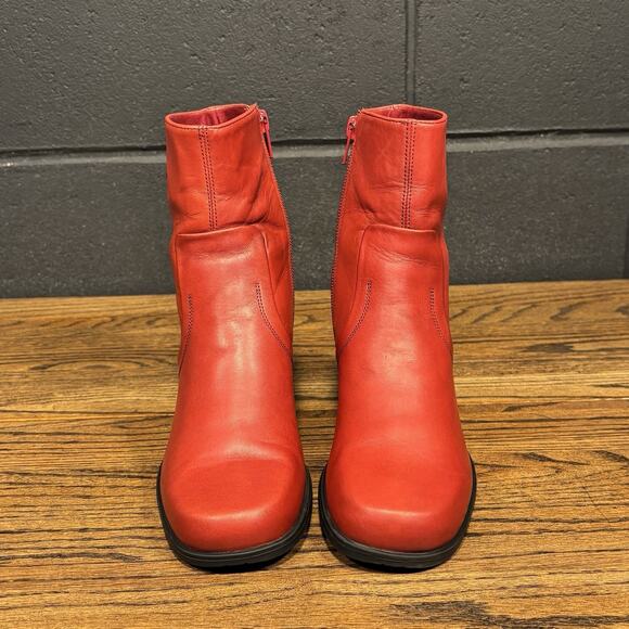 90s Y2K Vintage Naturalizer chunky Red Leather Square Toe Ankle Boots Women’s 6 - Picture 3 of 8